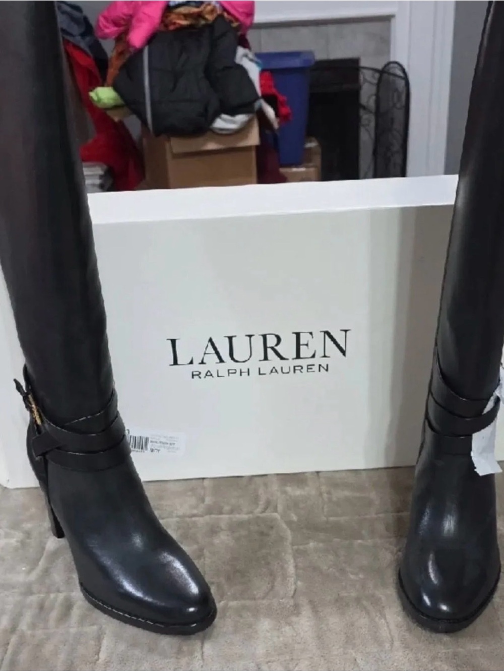 NWT NWB Lauren Ralph Lauren Black Leather Knee-High Boots